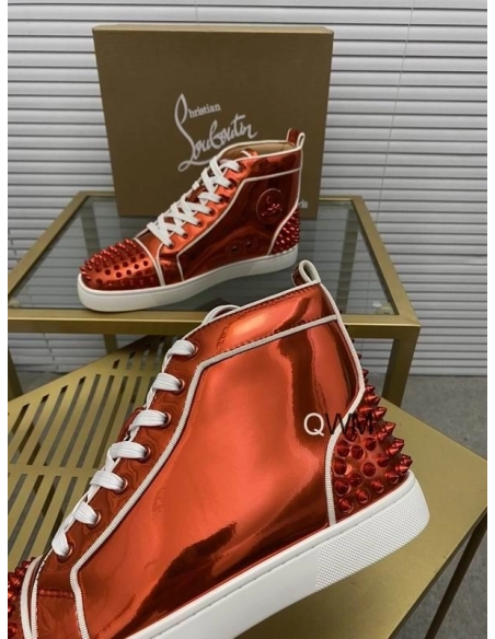 Replica Christian Louboutin Lou Spikes 2 High Top Sneakers Patent Leather Loubi