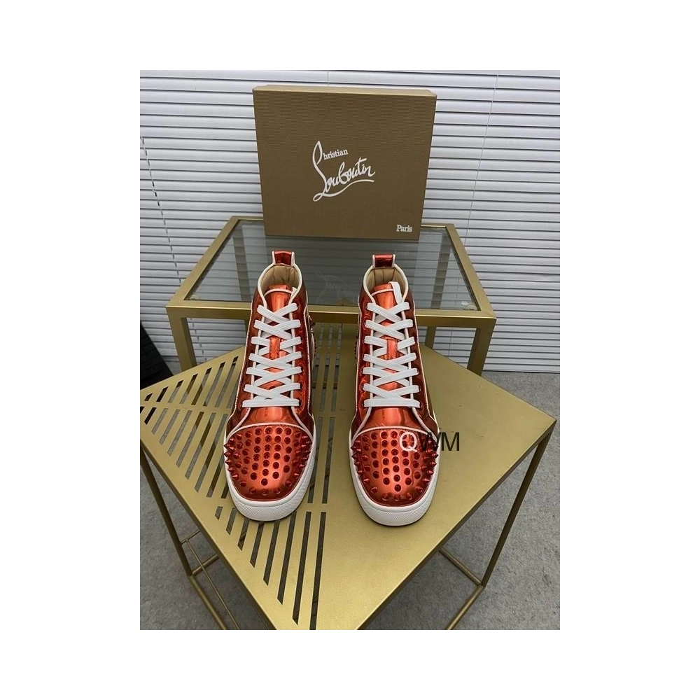 Replica Christian Louboutin Lou Spikes 2 High Top Sneakers Patent Leather Loubi