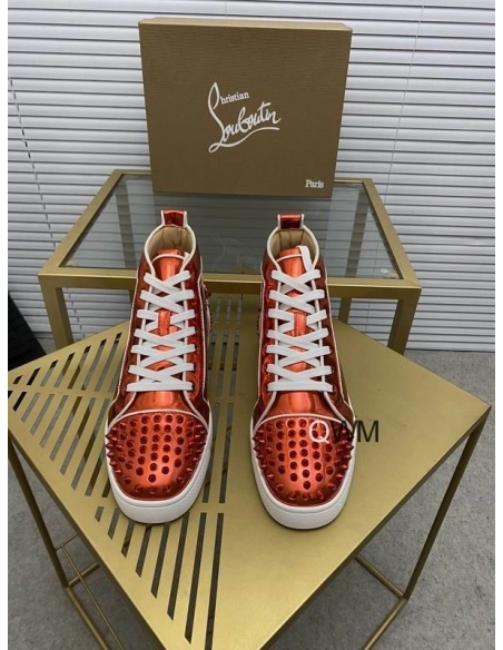 Replica Christian Louboutin Lou Spikes 2 High Top Sneakers Patent Leather Loubi