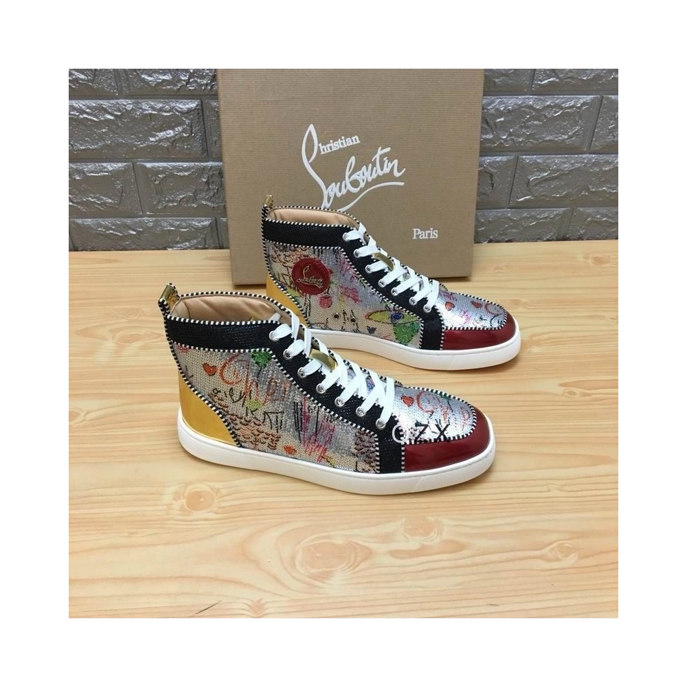 Knockoff Christian Louboutin Rantus Orlato High-top Sneakers Sequin And Leather Multicolor