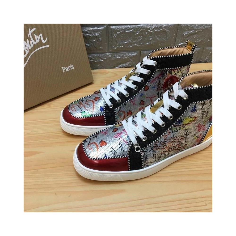 Knockoff Christian Louboutin Rantus Orlato High-top Sneakers Sequin And Leather Multicolor