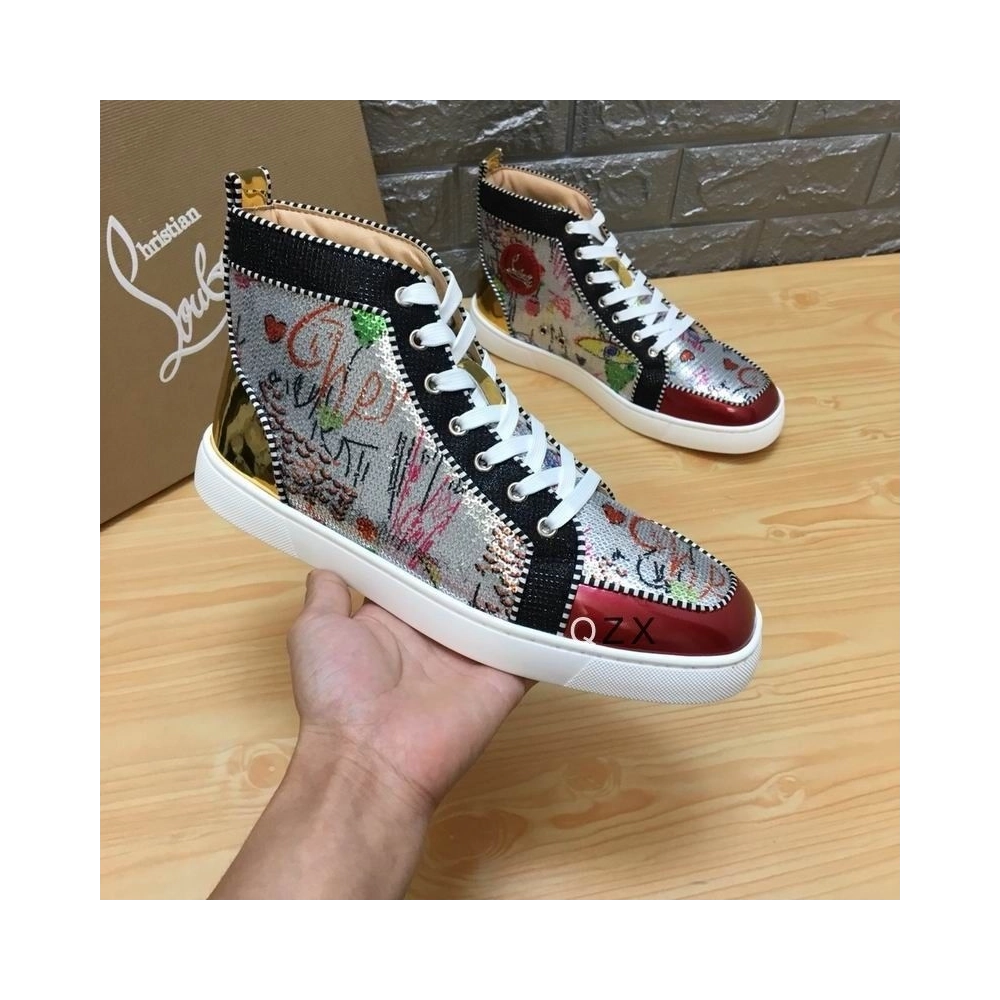 Knockoff Christian Louboutin Rantus Orlato High-top Sneakers Sequin And Leather Multicolor