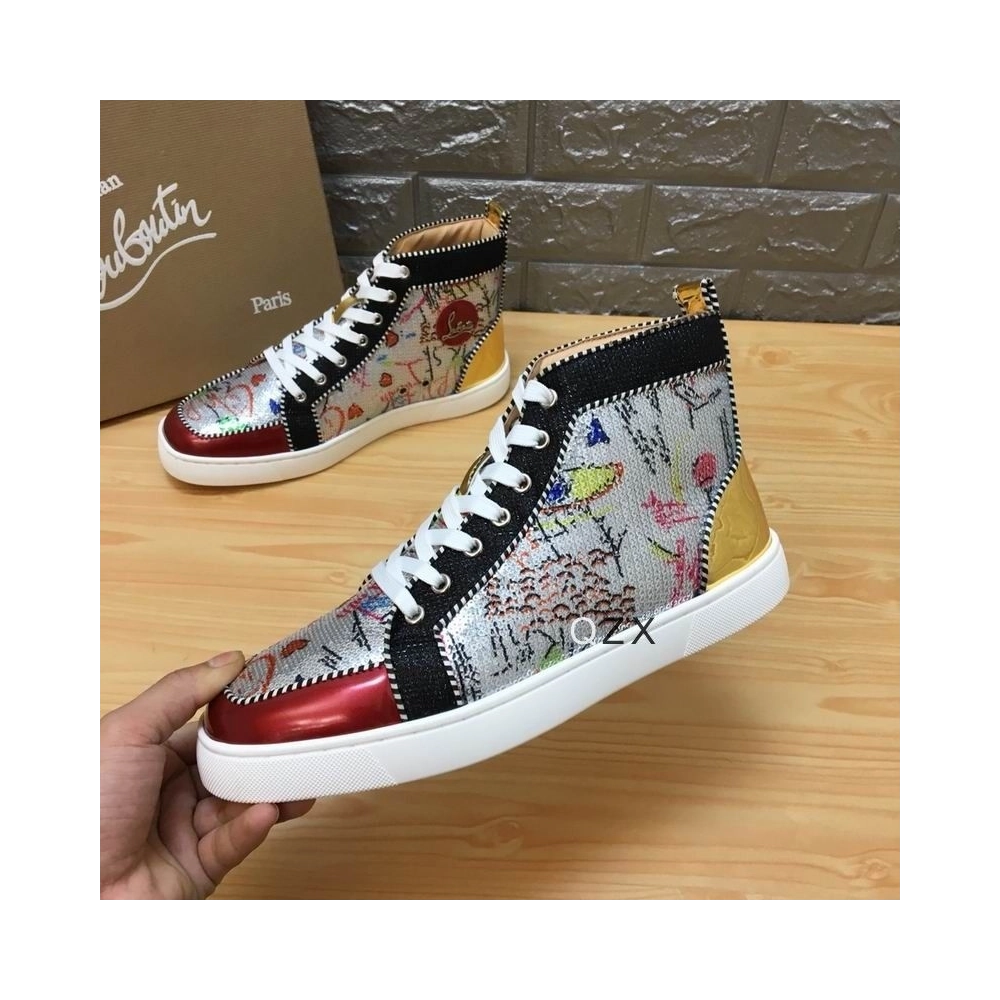 Knockoff Christian Louboutin Rantus Orlato High-top Sneakers Sequin And Leather Multicolor