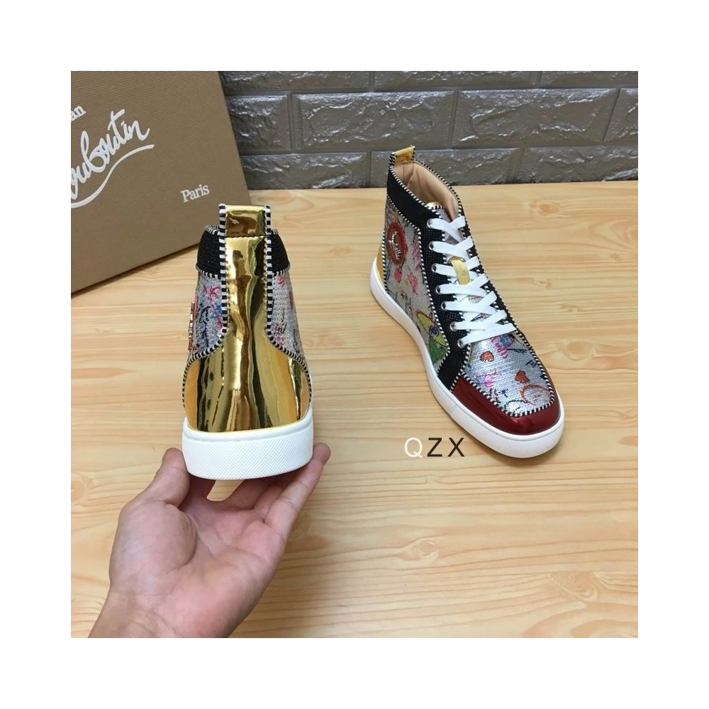 Knockoff Christian Louboutin Rantus Orlato High-top Sneakers Sequin And Leather Multicolor