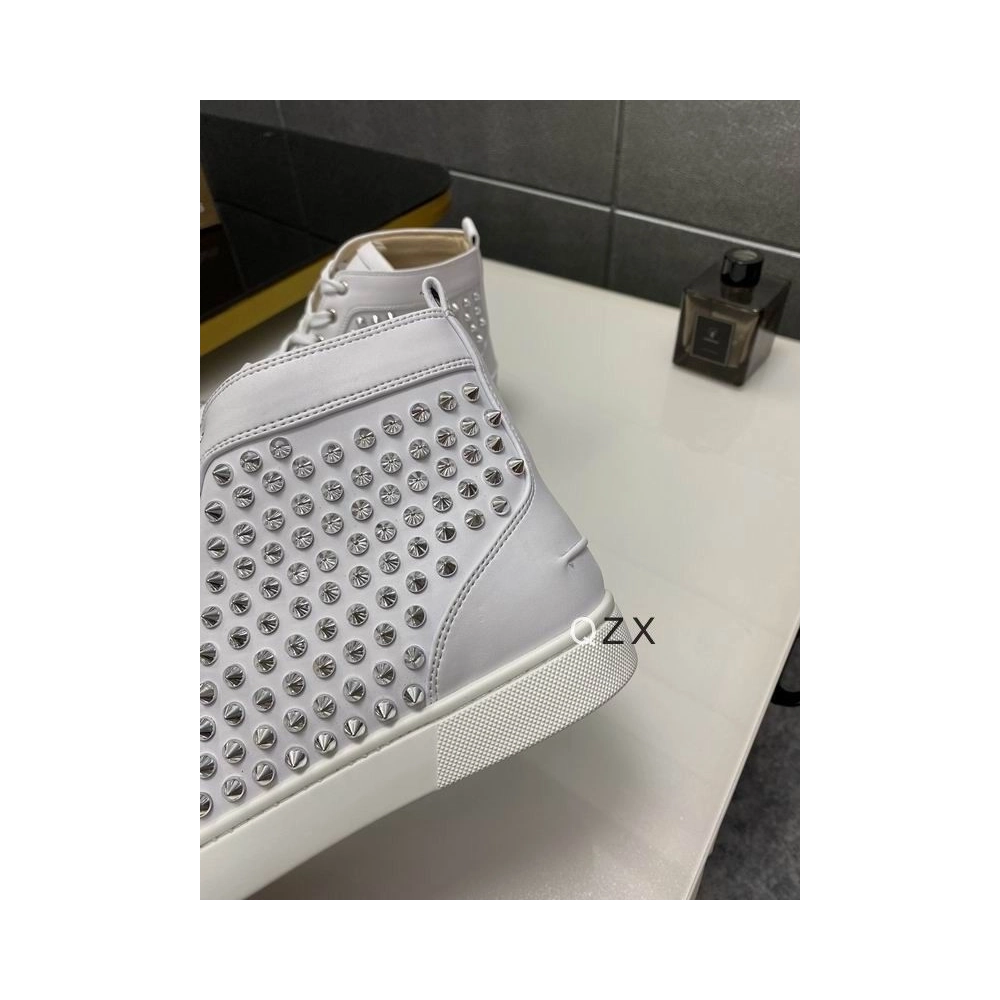 Fake Christian Louboutin Louis Spike High-top Sneakers Calfskin White, Knockoff Christian Louboutin Shoes
