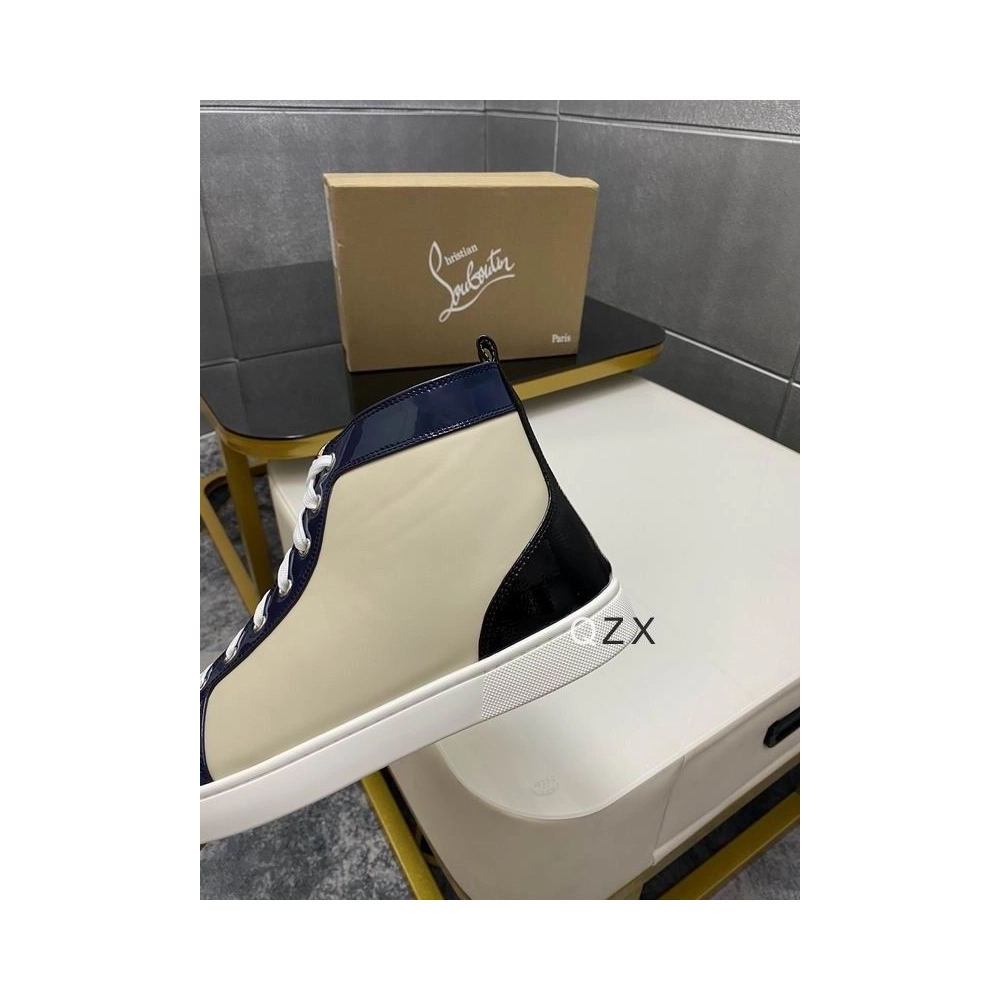 Fake Christian Louboutin Spikes Flat Men Sneakers Patent Leather Multicolor