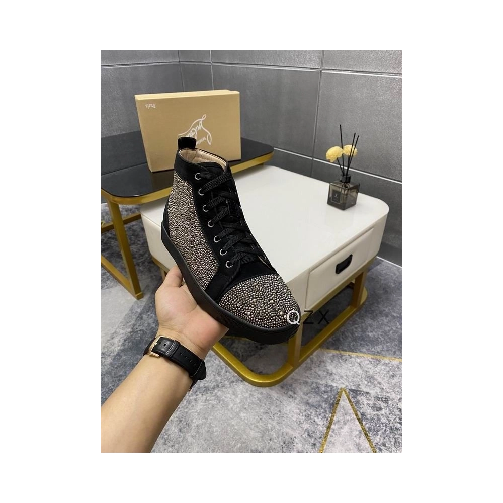 Replica Christian Louboutin Louis Strass High-top Sneakers Suede Black