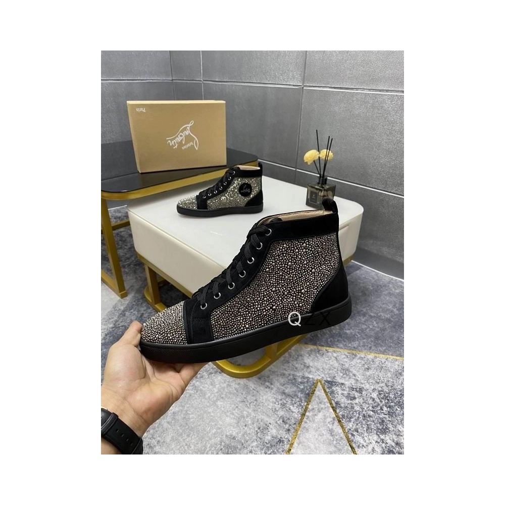 Replica Christian Louboutin Louis Strass High-top Sneakers Suede Black