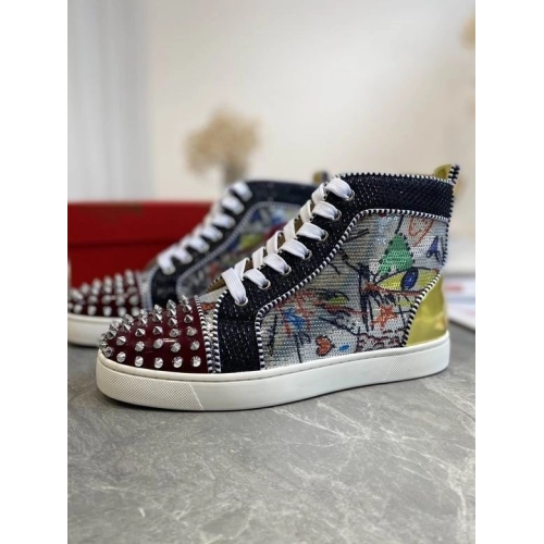Replica Christian Louboutin Lou Spikes High-top Sneakers Graffiti Sequin And Leather Multicolor