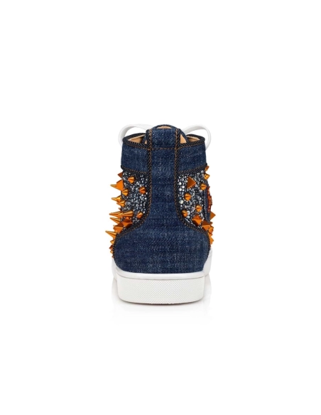Discount Christian Louboutin Lou Pik Pik Strass High-Top Sneaker Blue Denim Outlet
