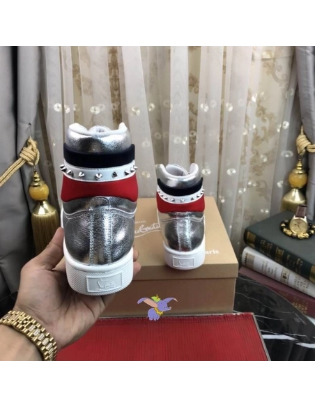 Replica Christian Louboutin Top Rui Spikes High-top Sneakers Leather Silver