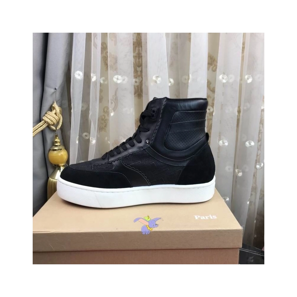 Cheap Christian Louboutin Top Rui High-top Leather Sneakers Black, Discount Christian Louboutin Outlet