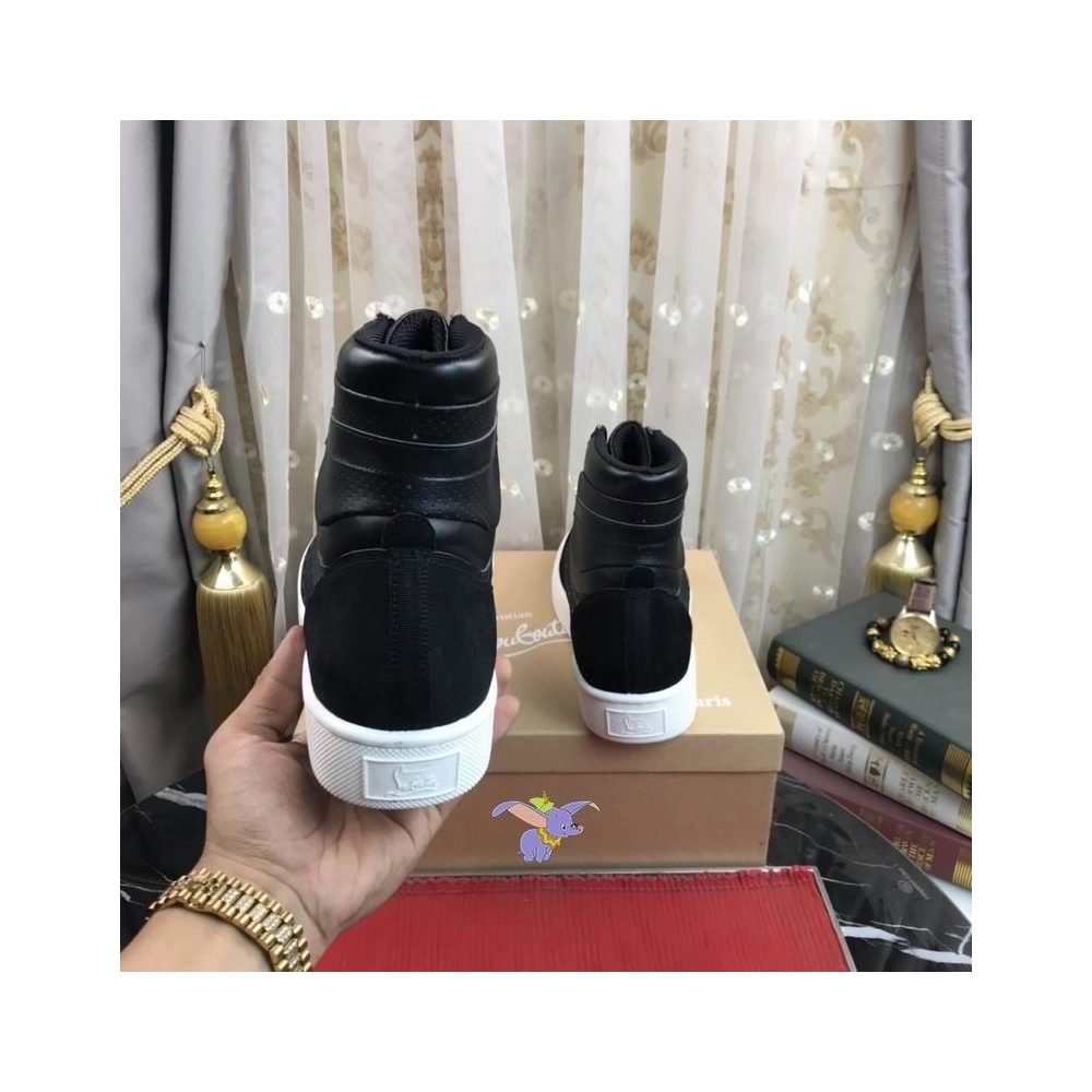 Cheap Christian Louboutin Top Rui High-top Leather Sneakers Black, Discount Christian Louboutin Outlet