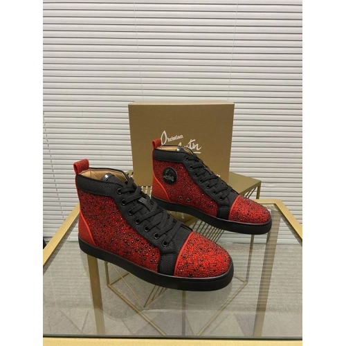 Cheap Christian Louboutin Louis Orlato Flat Glitter High-Top Sneakers Sale Online, Discount CL Shoes