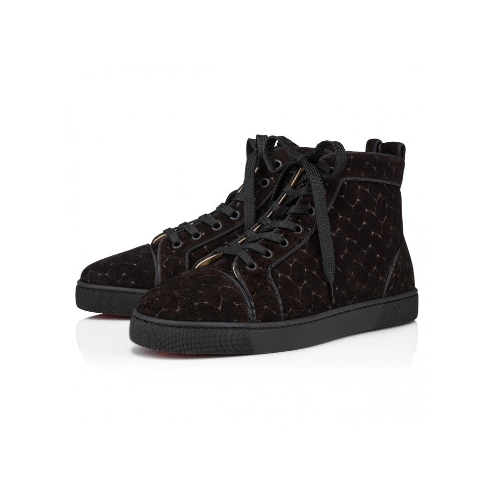 Knockoff Christian Louboutin Louis High-Top Sneakers Braided Calf Leather Black, Fake CL Shoes