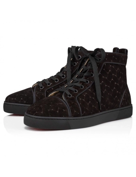 Knockoff Christian Louboutin Louis High-Top Sneakers Braided Calf Leather Black, Fake CL Shoes