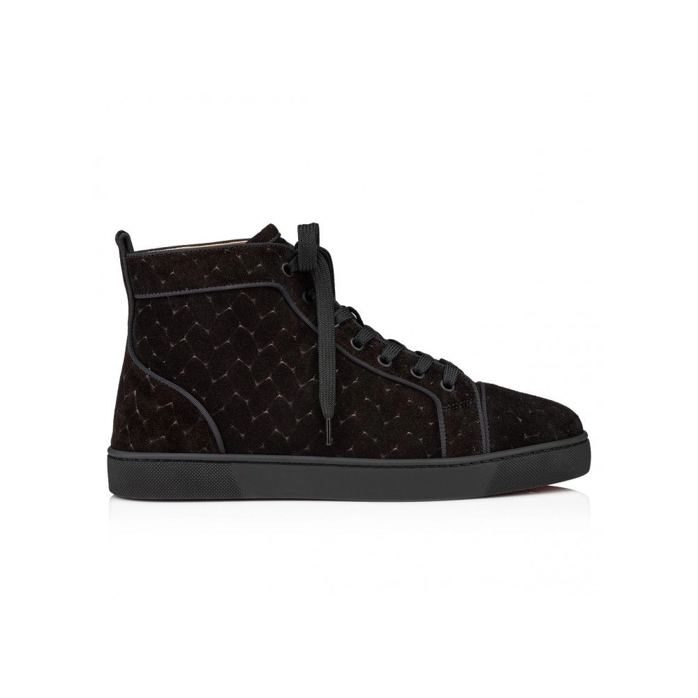 Knockoff Christian Louboutin Louis High-Top Sneakers Braided Calf Leather Black, Fake CL Shoes