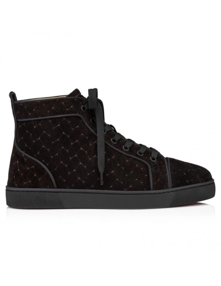 Knockoff Christian Louboutin Louis High-Top Sneakers Braided Calf Leather Black, Fake CL Shoes
