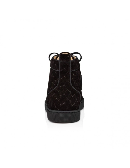 Knockoff Christian Louboutin Louis High-Top Sneakers Braided Calf Leather Black, Fake CL Shoes