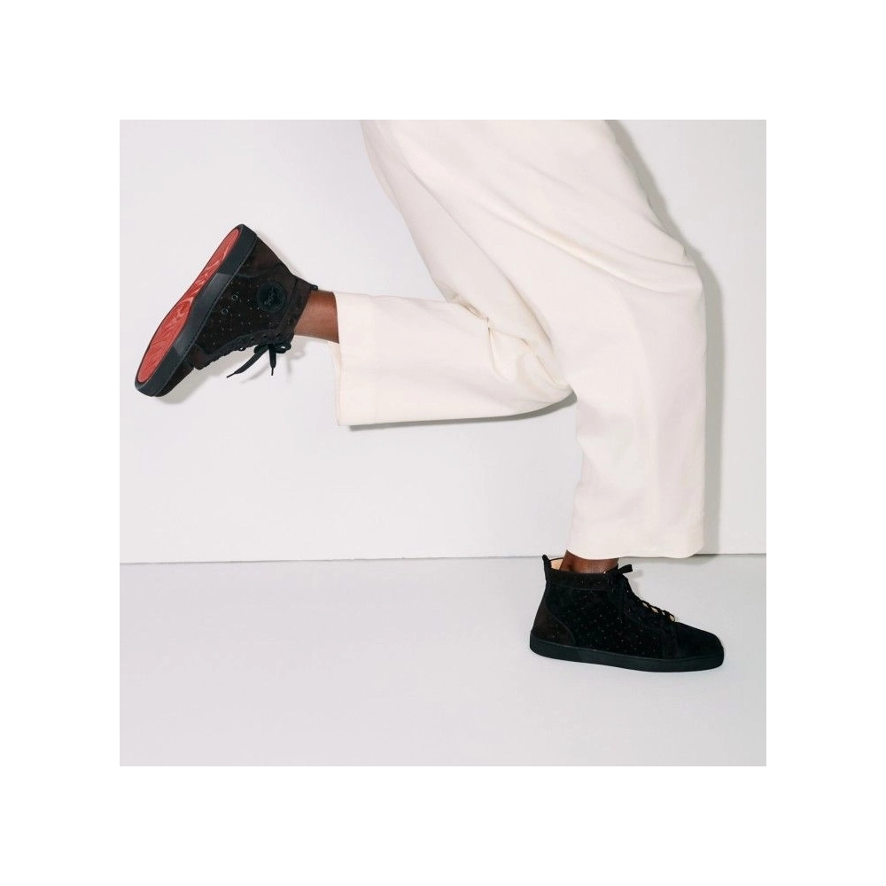 Knockoff Christian Louboutin Louis High-Top Sneakers Braided Calf Leather Black, Fake CL Shoes