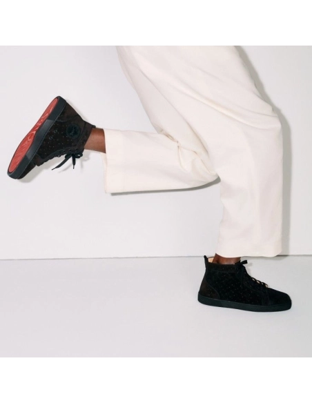 Knockoff Christian Louboutin Louis High-Top Sneakers Braided Calf Leather Black, Fake CL Shoes