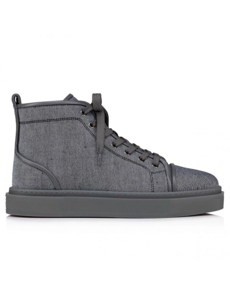 Discount Christian Louboutin Adolon High-Top Sneakers Linen And Calf Leather Smoky Outlet Sale, Cheap CL Shoes