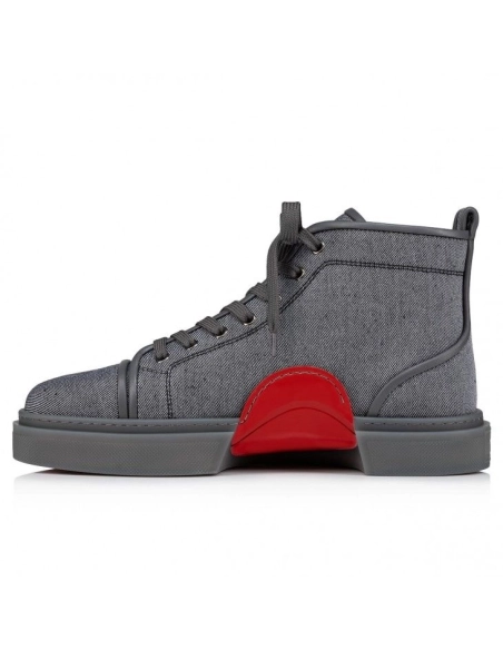 Discount Christian Louboutin Adolon High-Top Sneakers Linen And Calf Leather Smoky Outlet Sale, Cheap CL Shoes