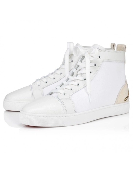 Replica Christian Louboutin Fun Louis High-Top Sneakers Olona Canva White, Fake Christian Louboutin Shoes