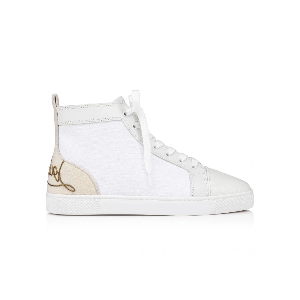 Replica Christian Louboutin Fun Louis High-Top Sneakers Olona Canva White, Fake Christian Louboutin Shoes