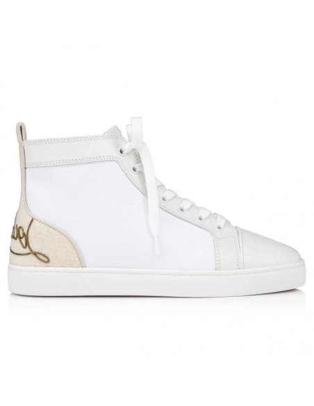 Replica Christian Louboutin Fun Louis High-Top Sneakers Olona Canva White, Fake Christian Louboutin Shoes