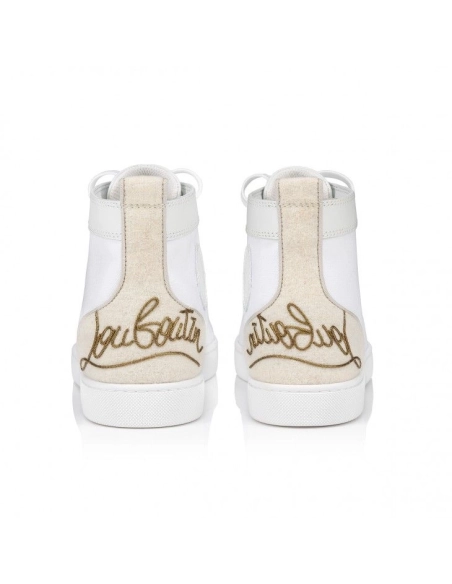 Replica Christian Louboutin Fun Louis High-Top Sneakers Olona Canva White, Fake Christian Louboutin Shoes