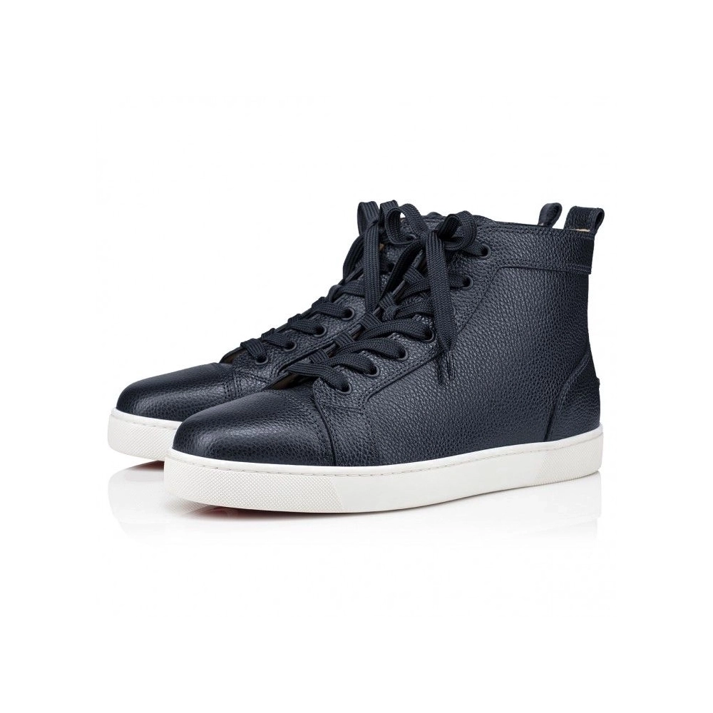 Discount Christian Louboutin Louis High-Top Sneakers Grained Calf Leather Marine, Cheap Christian Louboutin Shoes Outlet Online