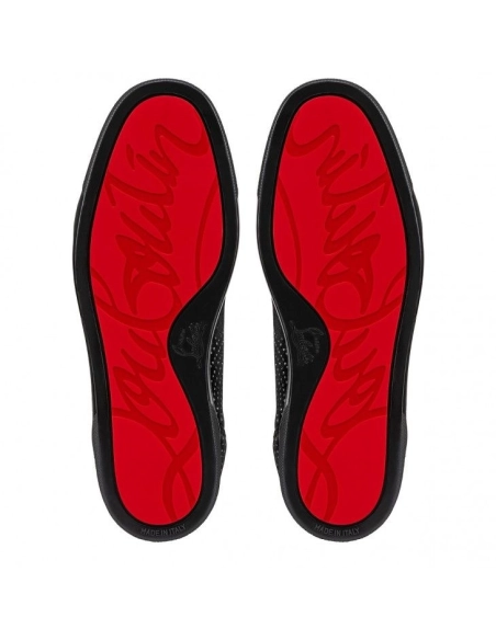 Replica Christian Louboutin Louis High-Top Sneakers Velvet River Calf Leather Black, Fake Christian Louboutin Shoes