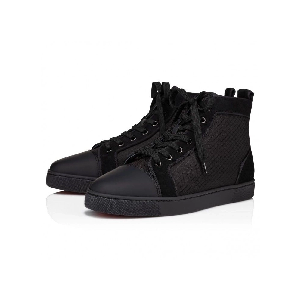 Replica Christian Louboutin Louis High-Top Sneakers Patent Calf Leather Black, Fake Christian Louboutin Shoes