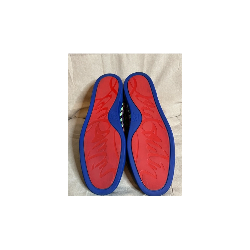 Cheap Christian Louboutin Men Louis Spikes Flat High-Top Sneakers Black Blue, Discount Christian Louboutin Shoes Outlet Online
