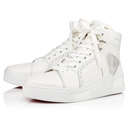 cheap Christian Louboutin High-top Loubikick Version White Calf sale