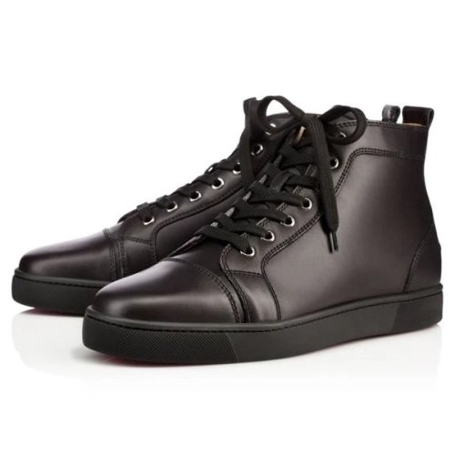 cheap Christian Louboutin High-top Louis Spikes Black black Calf Sneaker sale