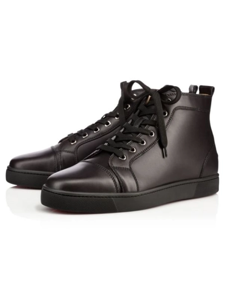 cheap Christian Louboutin High-top Louis Spikes Black black Calf Sneaker sale