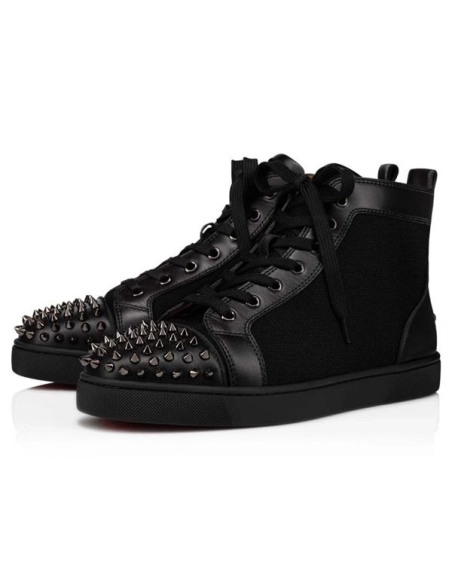cheap Christian Louboutin High-top Lou Spikes Orlato Flat Black black Gun Calf sale
