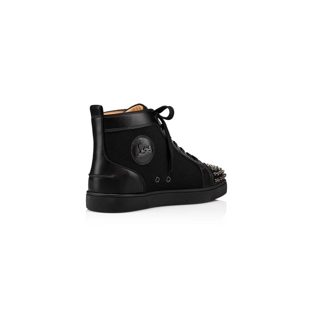 cheap Christian Louboutin High-top Lou Spikes Orlato Flat Black black Gun Calf sale