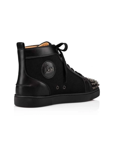 cheap Christian Louboutin High-top Lou Spikes Orlato Flat Black black Gun Calf sale