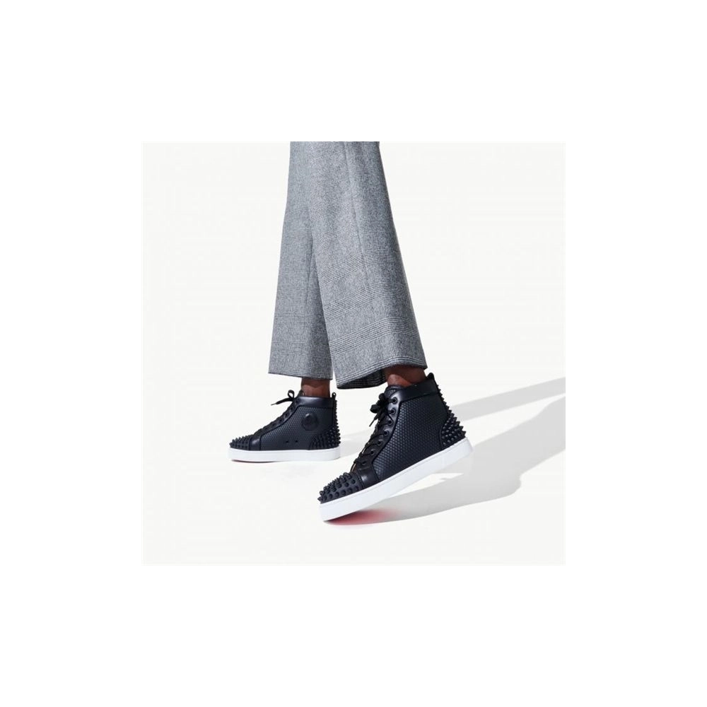 cheap Christian Louboutin High-top Lou Spikes 2 Black black Mat Gomme sale