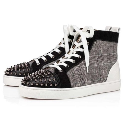 cheap Christian Louboutin High-top Lou Spikes Orlato Version Grey Calf sale