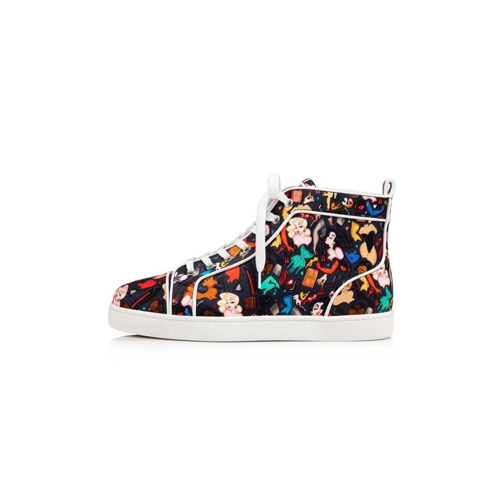 cheap Christian Louboutin High-top Louis Orlato Black-multi bianco Crepe Satin sale