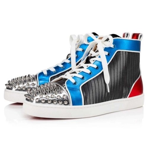 cheap Christian Louboutin High Top Lou Spikes Orlato Version Multi Fabric sale