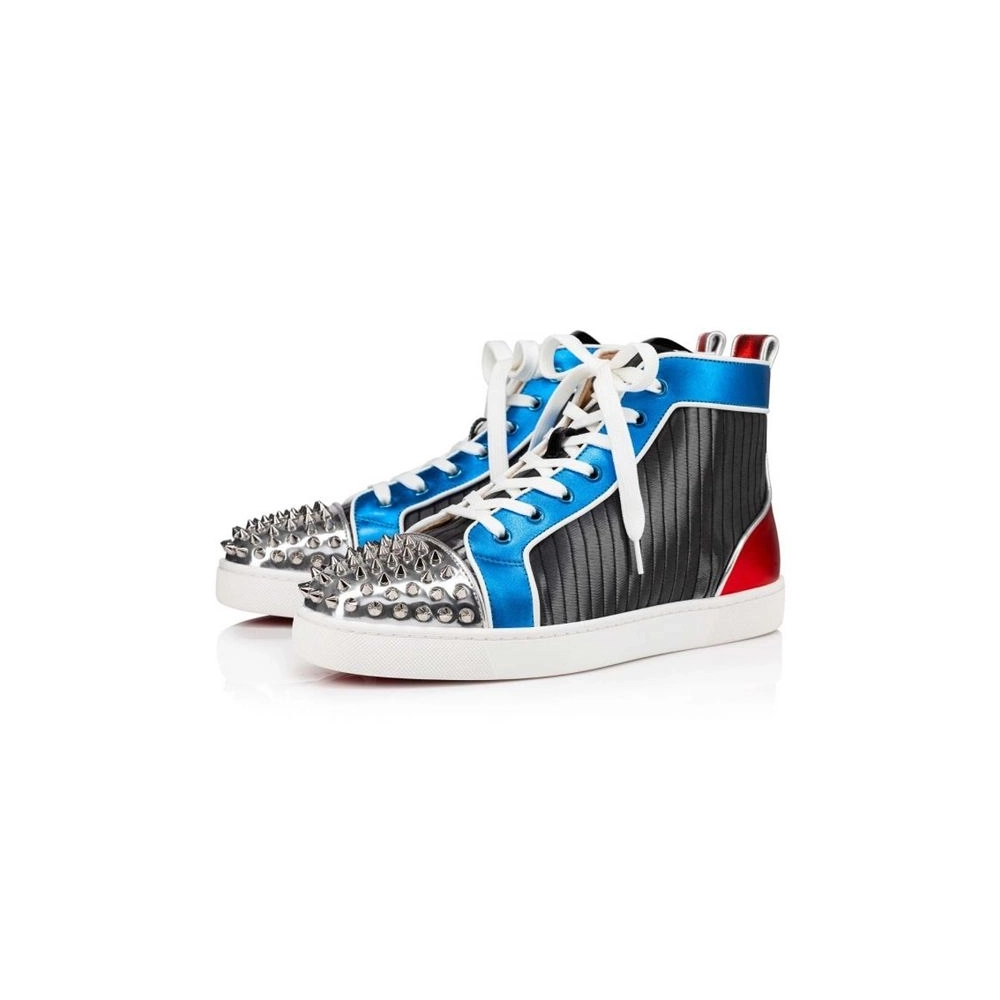 cheap Christian Louboutin High Top Lou Spikes Orlato Version Multi Fabric sale