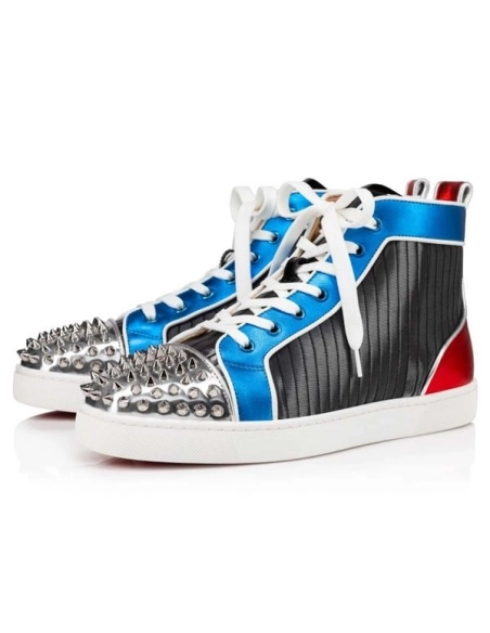cheap Christian Louboutin High Top Lou Spikes Orlato Version Multi Fabric sale