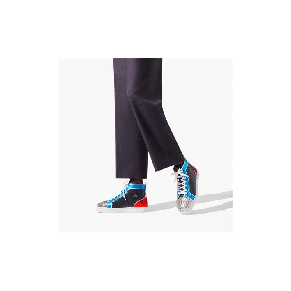 cheap Christian Louboutin High Top Lou Spikes Orlato Version Multi Fabric sale