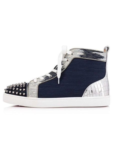 cheap Christian Louboutin High Top Lou Spikes Orlato Version Marine Suede Leather sale