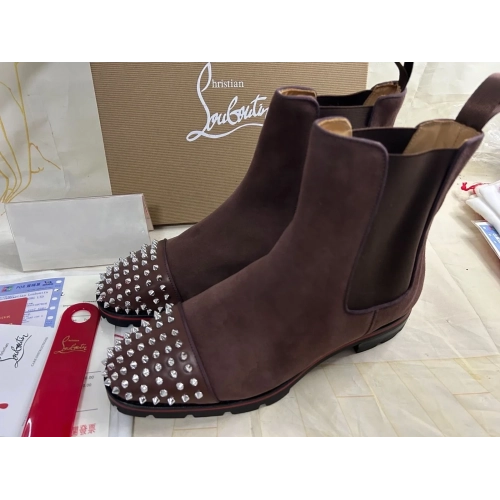 Fake Christian Louboutin Melon Spikes Boots Suede Calf Leather Coffee Outlet Sale